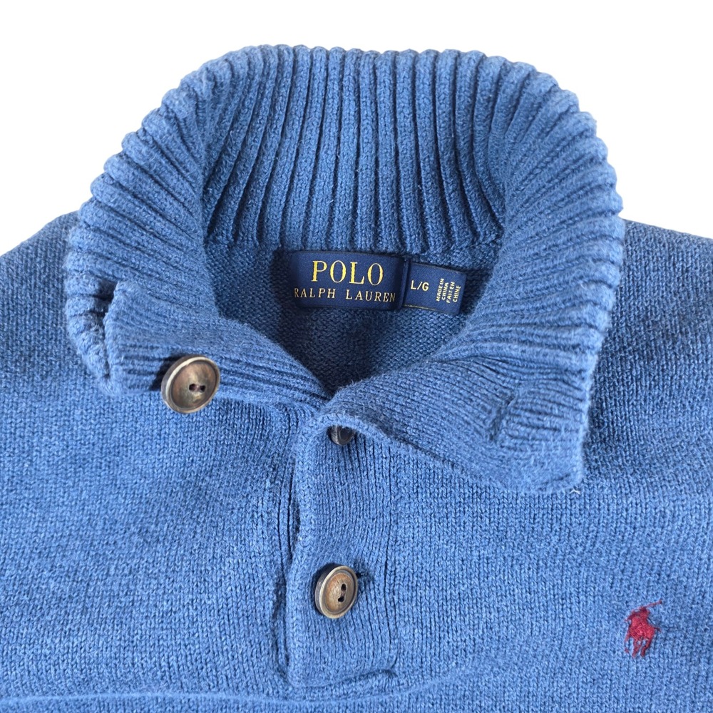 Polo Ralph Lauren Button Mock Neck Sweater Mens Large Blue Cotton RN41381 - Picture 5 of 9